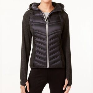 Michael Kors Maroon $ Gray Michael Knit-sleeve Active Puffer Coat